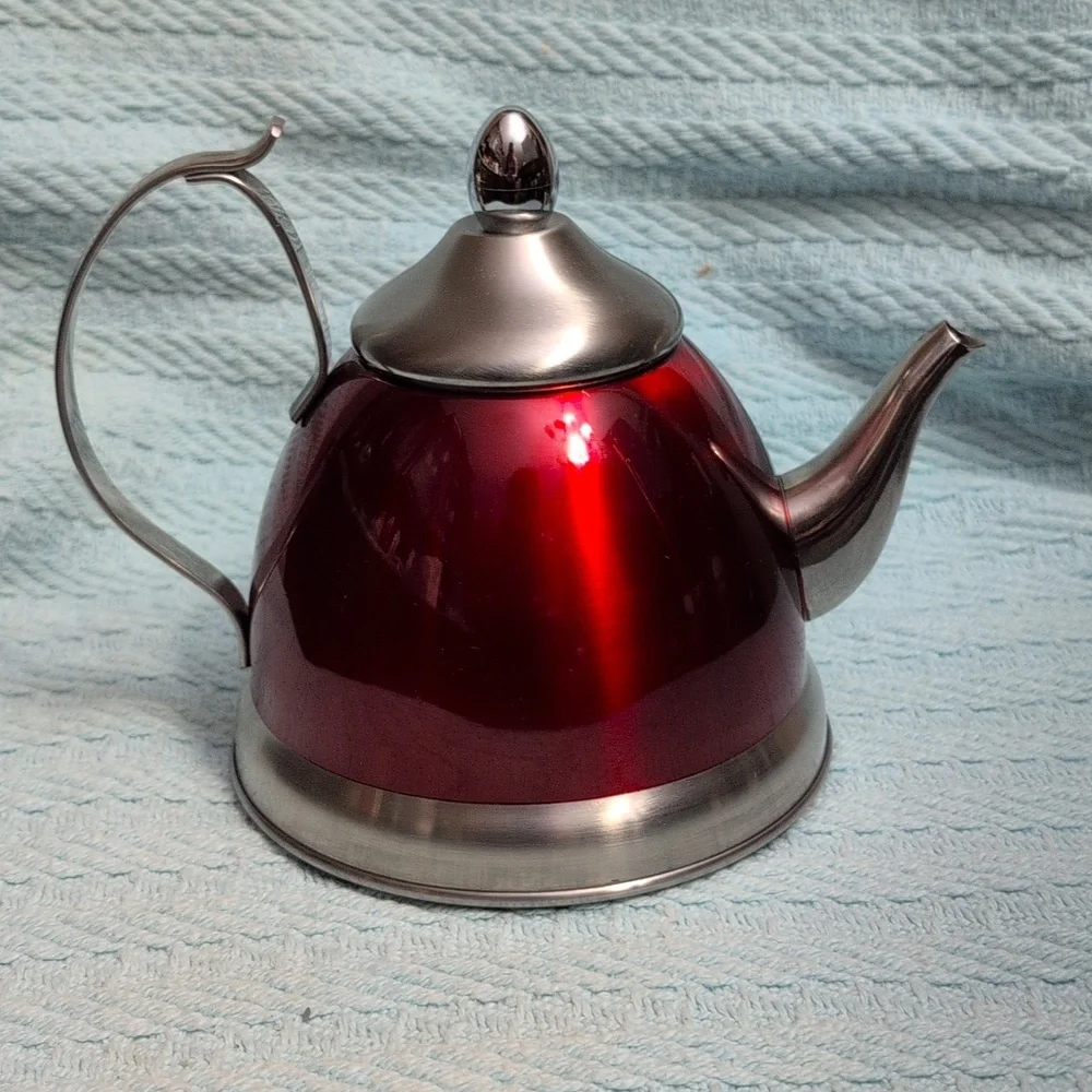 Stainless Accent Red Teapot with Silver Trim - Picture 3 of 8